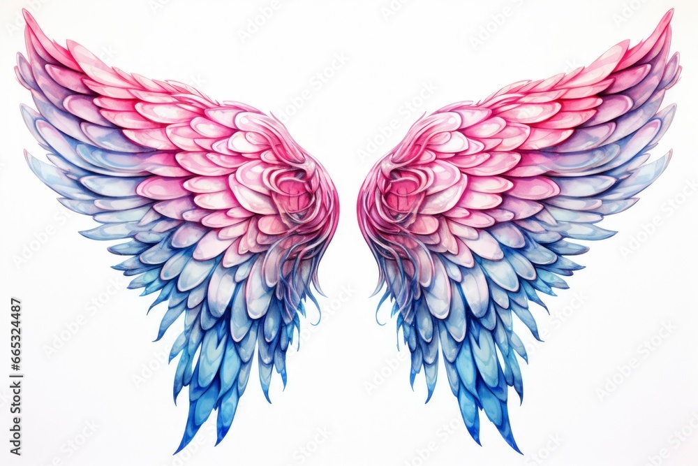 Fototapeta premium Beautiful magic watercolor blue pink wings.