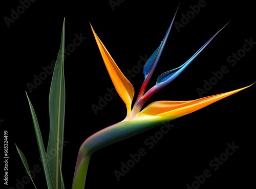 Bird of paradise flower isolated on black background. © Dibos