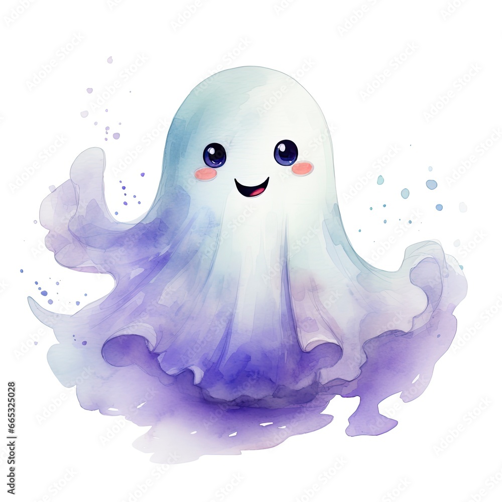 The watercolor cute ghost on white background. The watercolor cute ghost on white background.