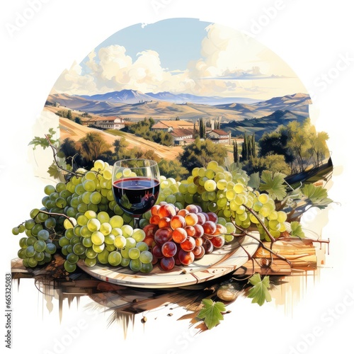 Wine And Dine In A Vineyard Vineyard Feas, Cartoon Illustration Background
