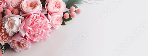 Fresh bunch of pink peonies and roses with copy space. © Dibos