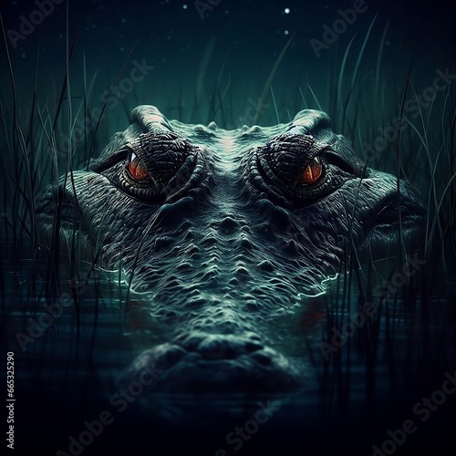 Fotobehang ilustración de un cocodrilo acechando a su presa