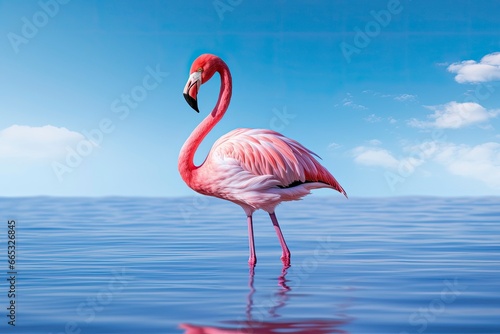 Pink Flamingo in the water.