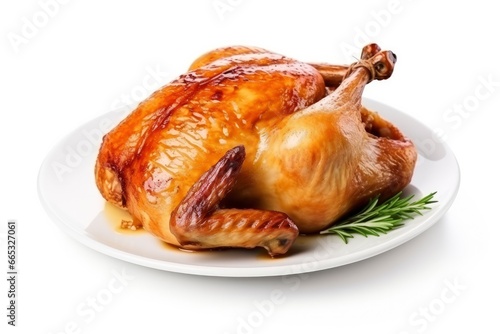 Roasted chicken on isolated white background.