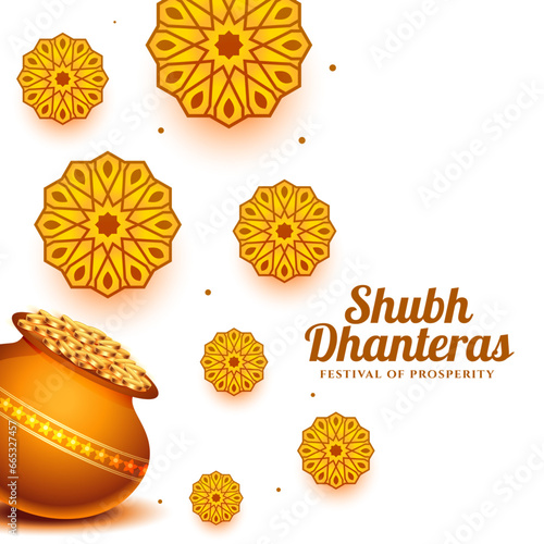 hindu religious shubh dhanteras decorative background with golden coin pot