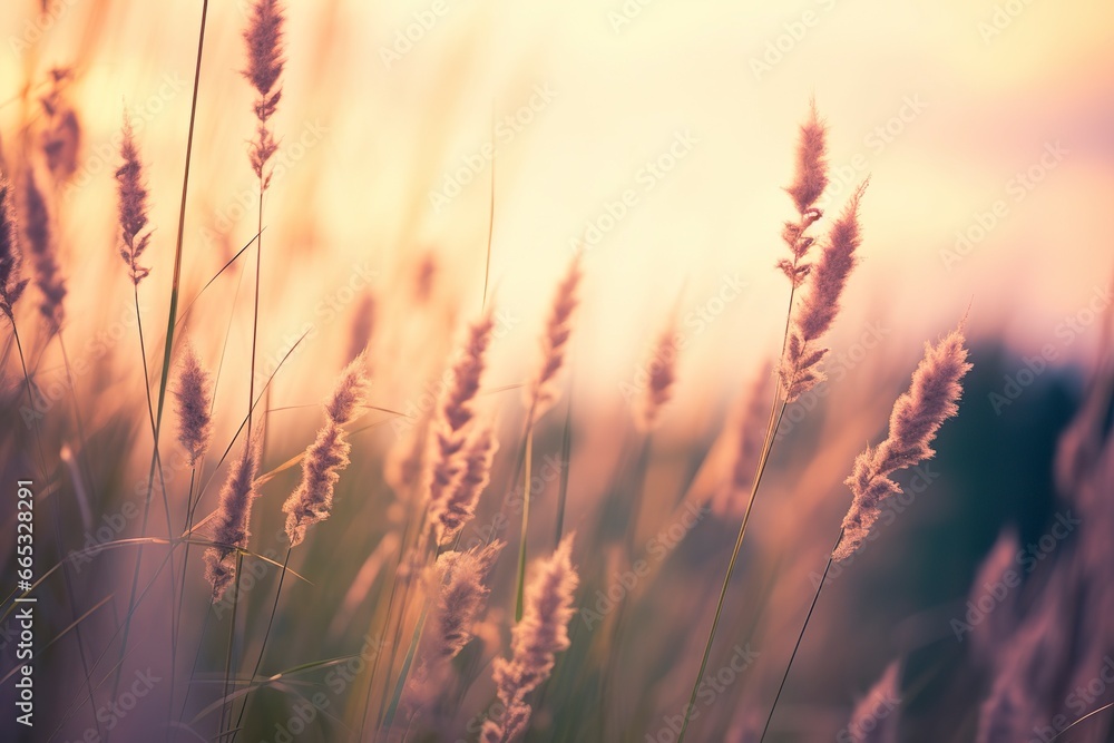 Wild grass in the forest at sunset. Abstract summer nature background. Wild grass in the forest at sunset. Abstract summer nature background.