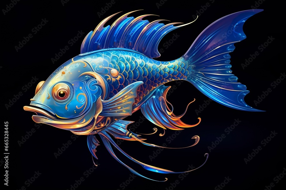 3d rendering. fish on black background. 3d rendering. fish on black background.