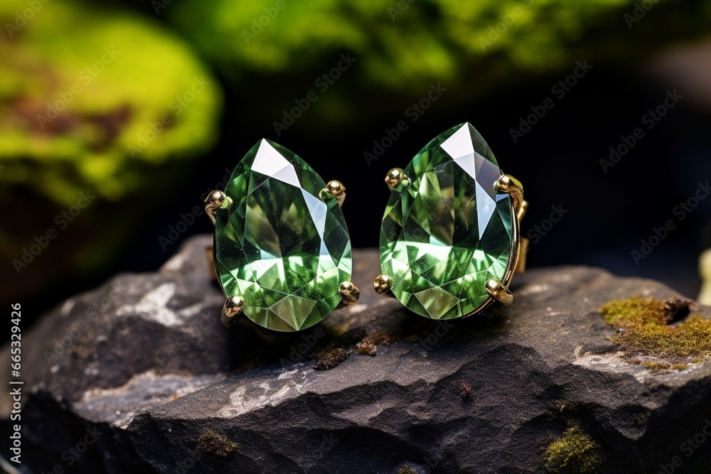 Generative AI : The emerald gemstone jewelry photo with black stones and dark lighting.