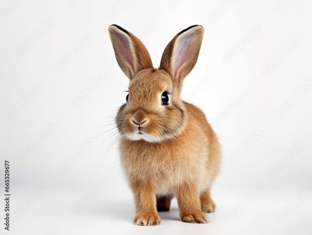 Generative AI : A healthy lovely baby brown bunny easter rabbit stand up on two legs on white background. Generative AI : A healthy lovely baby brown bunny easter rabbit stand up on two legs on white background.