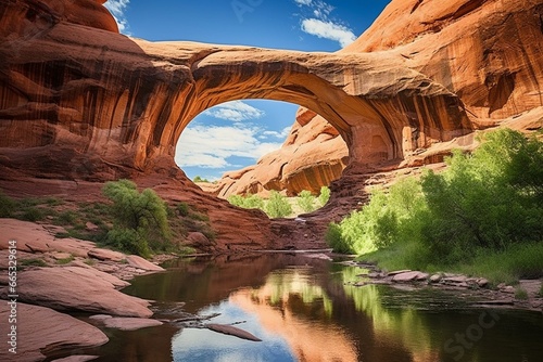 Natural stone arch in picturesque Coyote Gulch, part of Glen Canyon National Recreation Area in Utah. Generative AI photo