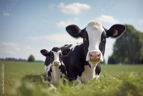 Generative AI : Young calf with her mother