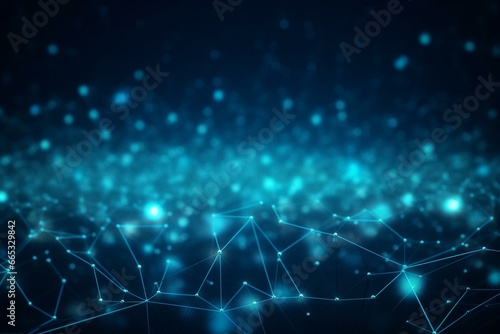 Abstract cyan technology background with network connection and glowing particles. Generative AI