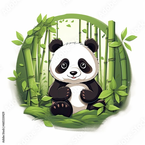 Cute panda in the middle of a bamboo forest. T-shirt design. photo