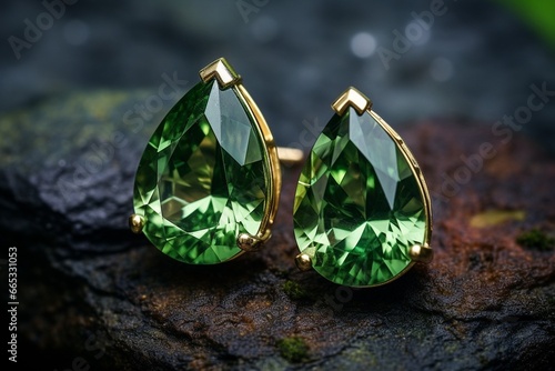 Generative AI : The emerald gemstone jewelry photo with black stones and dark lighting. photo