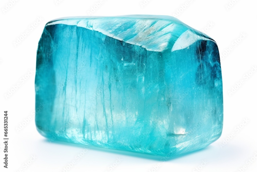Generative AI : tumbled aquamarine gemstone cutout on white background Generative AI : tumbled aquamarine gemstone cutout on white background
