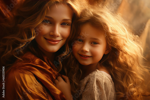a girl with her mother at sunset light © Kien