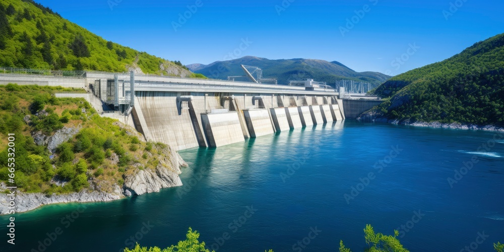 Hydroelectric dam generating green energy from flowing water. Hydroelectric dam generating green energy from flowing water.