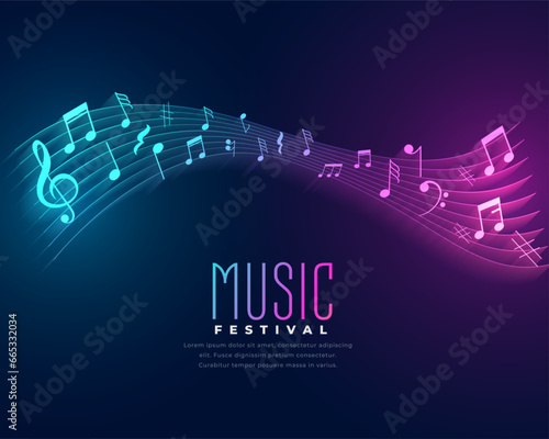glowing neon notes and tunes music background for disco party theme