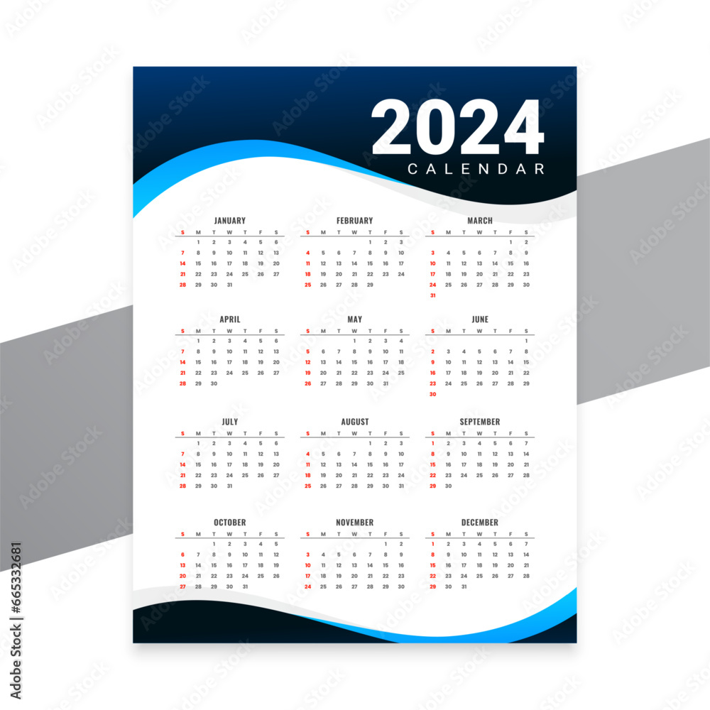wavy style 2024 new year calendar layout for event planner wavy style 2024 new year calendar layout for event planner