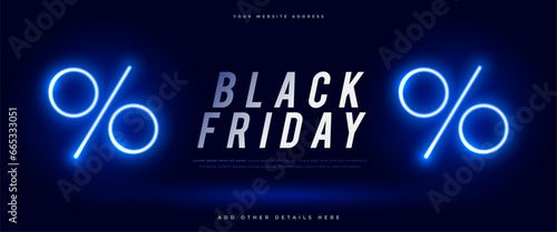 modern black friday discount offer banner with glowing percent sign