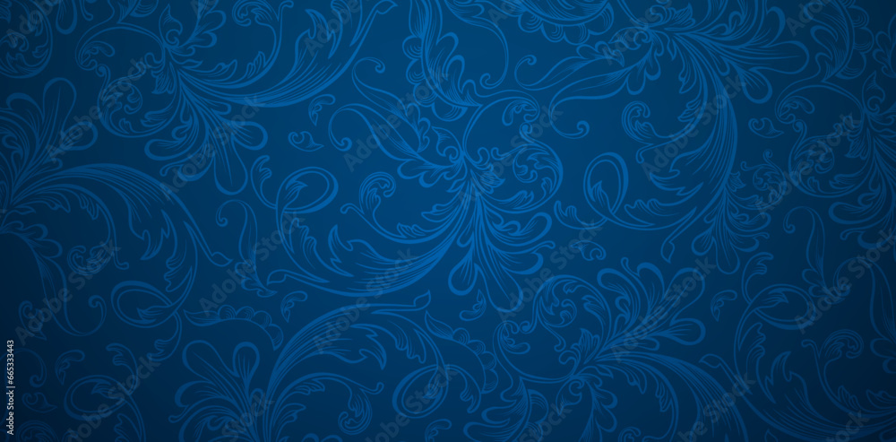 Vector Illustration Vintages ornamental Seamless floral pattern on a blue background for seamless textile wallpaper, books covers, Digital interfaces, prints design templates material cards invitation - obrazy, fototapety, plakaty 