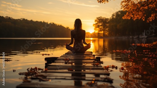 A serene woman enjoying the peacefulness of the water on a dock