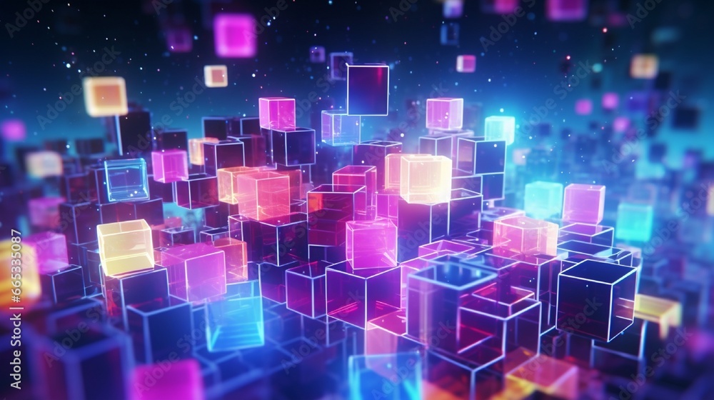 Neon cubes, a 3D abstract background,. Neon cubes, a 3D abstract background,.