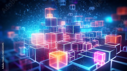 Neon cubes, a 3D abstract background, and generative AI