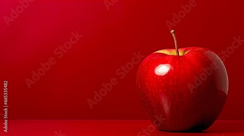 Vibrant Red Apple on Matching Red Background
