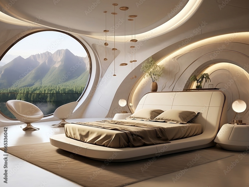 Futuristic modern luxury bedroom with very modern furniture generative ai