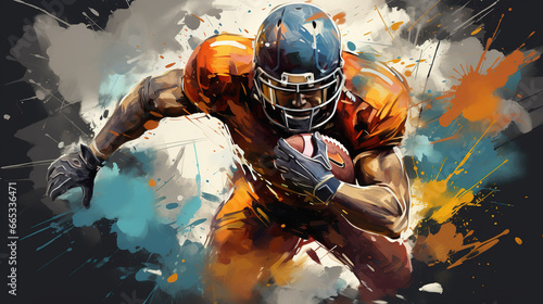 Illustration of american football player in mixed grunge colors style.
