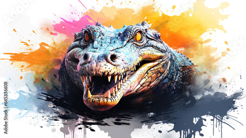 Illustration of crocodile in mixed grunge colors style. © Tepsarit