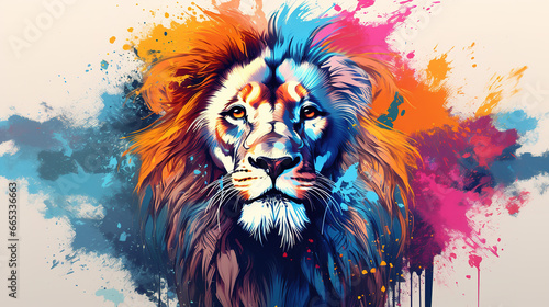 Illustration of lion in mixed grunge colors style.
