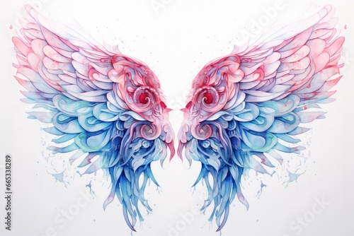 Beautiful magic watercolor blue pink wings. © Khalada