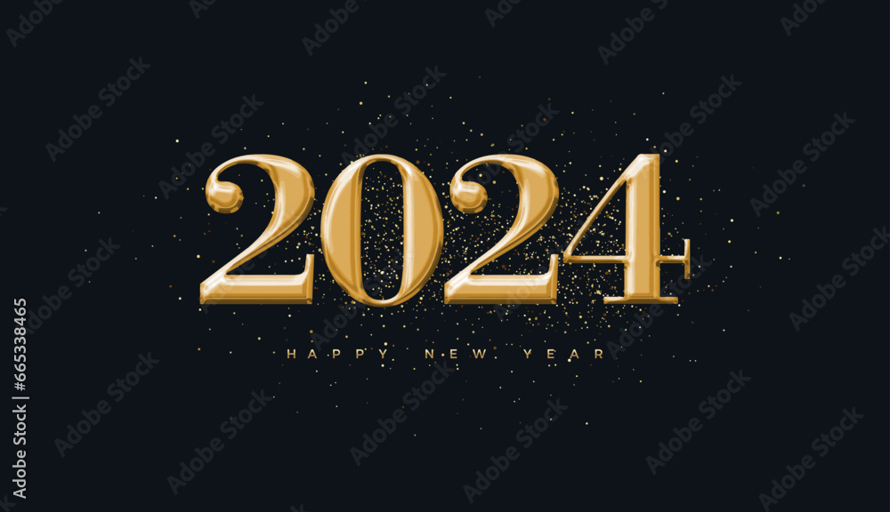 Golden number 2024 design. To celebrate New Year's Eve party. The design is suitable for banners, posters, backgrounds or party invitations.