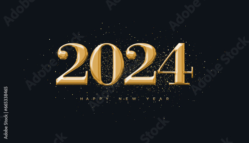 Golden number 2024 design. To celebrate New Year's Eve party. The design is suitable for banners, posters, backgrounds or party invitations. photo