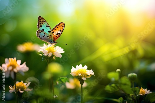 Butterfly Flying over the Meadow.