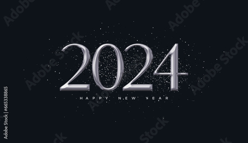 Classic number 2024 with silver metallic color. With a dark background. Premium design to celebrate photo
