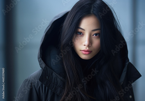 Young Asian woman portrait in black