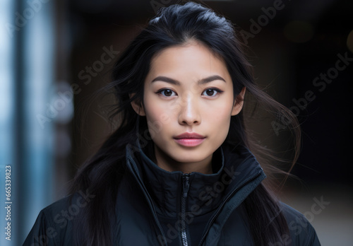 Young Asian woman portrait in black © JuanM