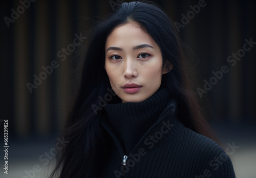 Young Asian woman portrait in black