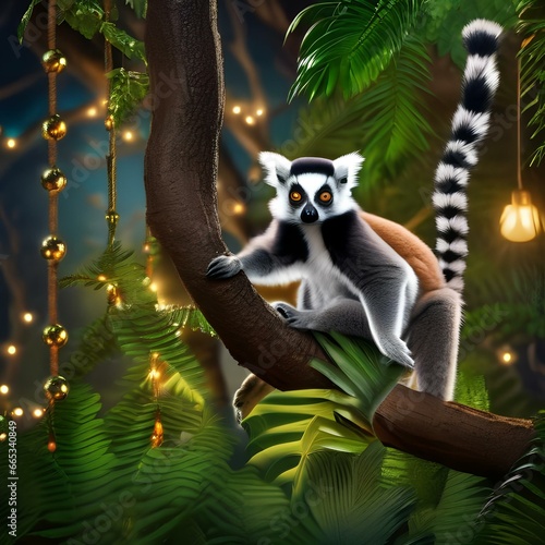 Lemurs swinging from tree to tree  creating a colorful light display with their tails1