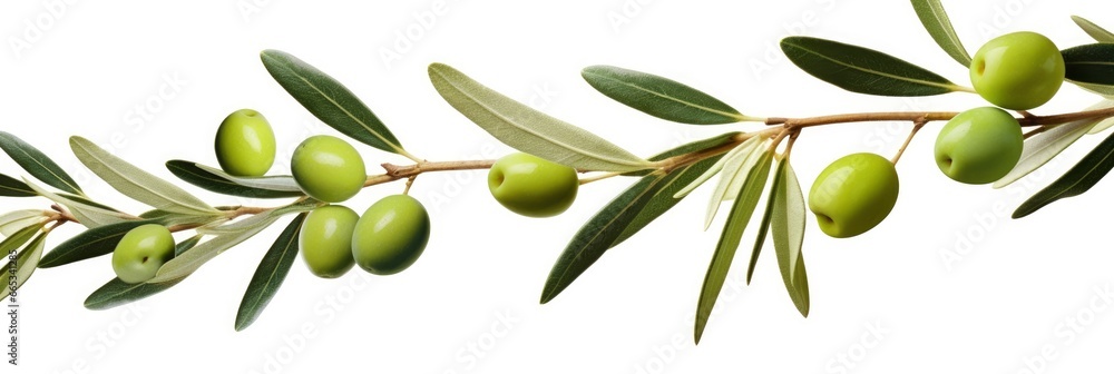 Olive tree branch, green olives and leaves on white background. Olive tree branch, green olives and leaves on white background.