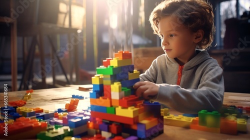 Youngster using magnetic building bricks.