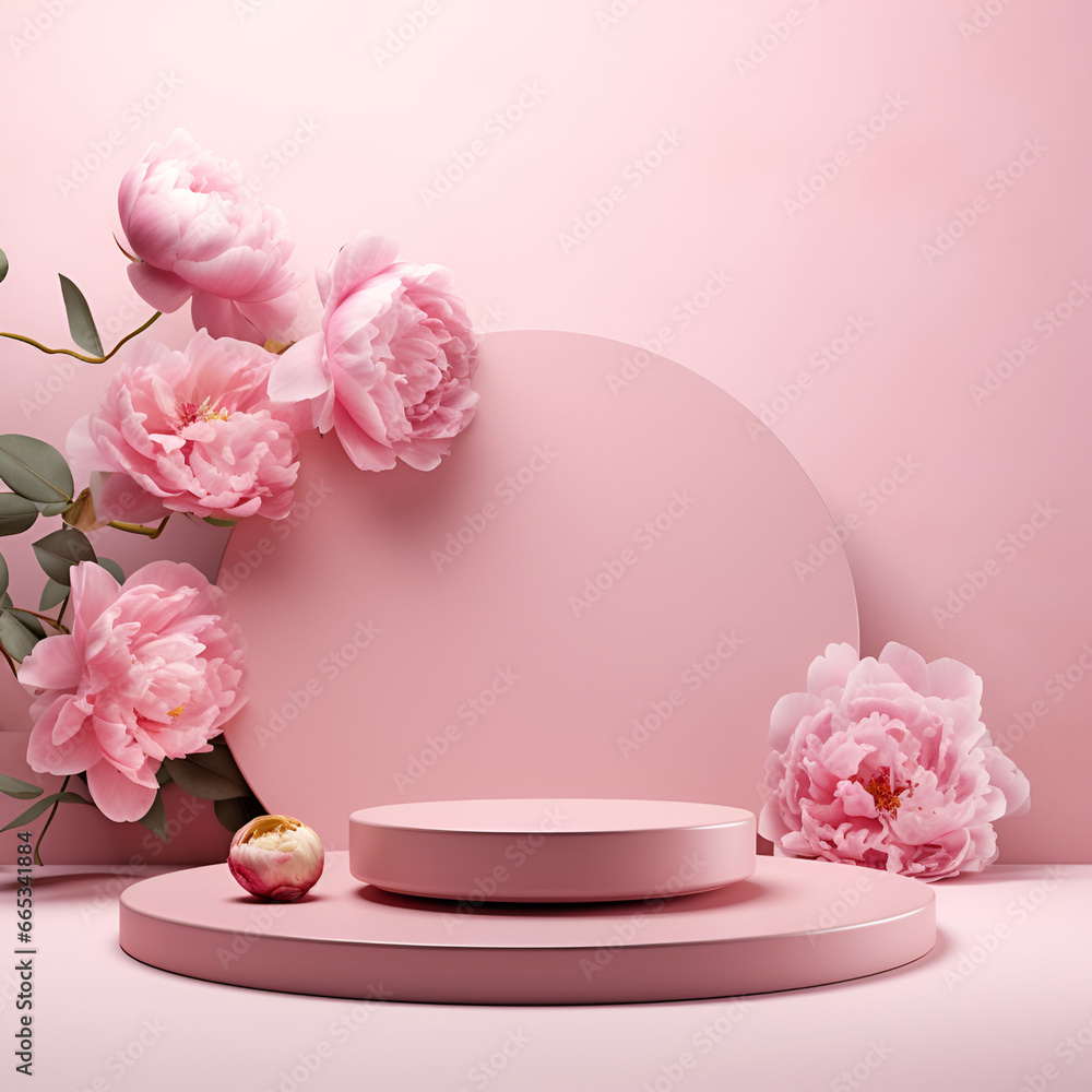 An empty round scene for your object or text. Pink background. An empty round scene for your object or text. Pink background.
