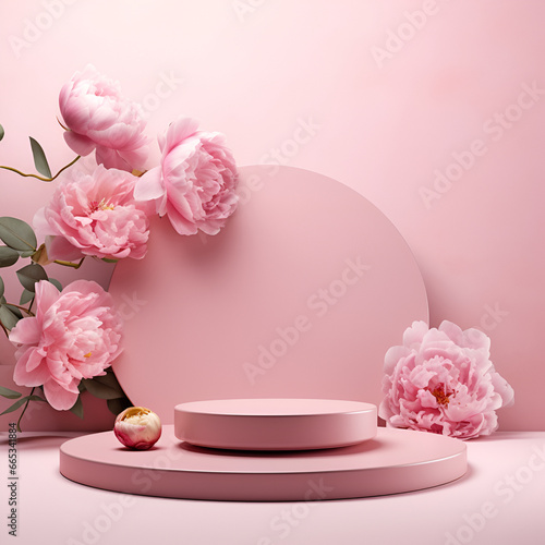 An empty round scene for your object or text. Pink background.