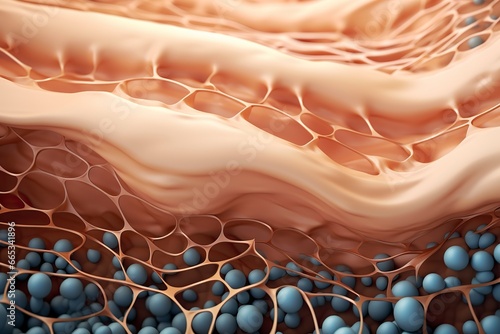 Saggy skin layer and skin cells, 3D rendering. photo