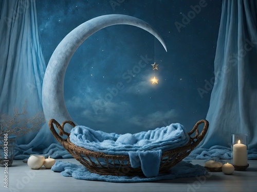 Moon Newborn Digital Backdrop, NEWBORN DIGITAL BACKDROP, for Baby Girl Boy, Photo Shoot Crescent Moon Background, Moon Overlay, Moon Newborn Props
