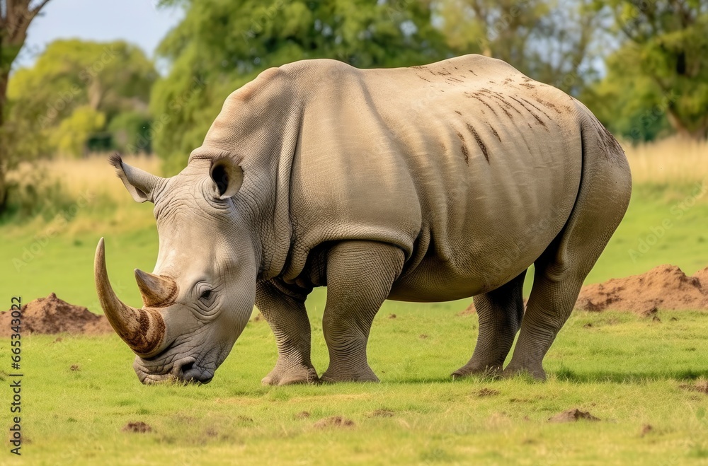 Obraz premium White Rhino grazing.