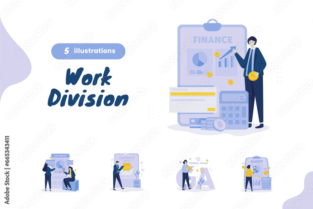 Work office division illustration set Work office division illustration set
